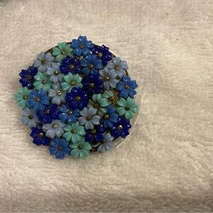 Vintage Gold Brooch with Blue Accents
